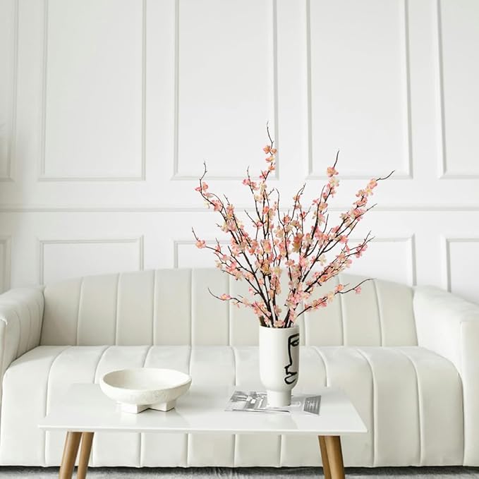 LESING 4pcs Cherry Blossom Flowers Artificial, Fake Silk Cherry Blossom Branches Tall Peach Blossom Flower Stems Arrangement for Wedding Home Office Party Decoration (Light Pink-2)