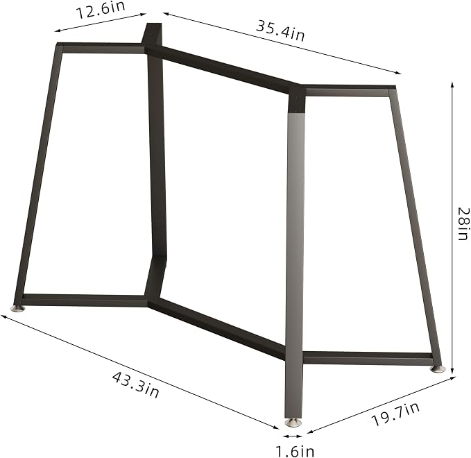 Table Base 28 Inch, Metal Dining Table Legs with Suction Cups, Modern Desk Legs for Glass,Marble,Wood Top,Heavy Duty Furniture Legs for Living Room,Kitchen,Coffee Table,DIY Desk (28H*43W)