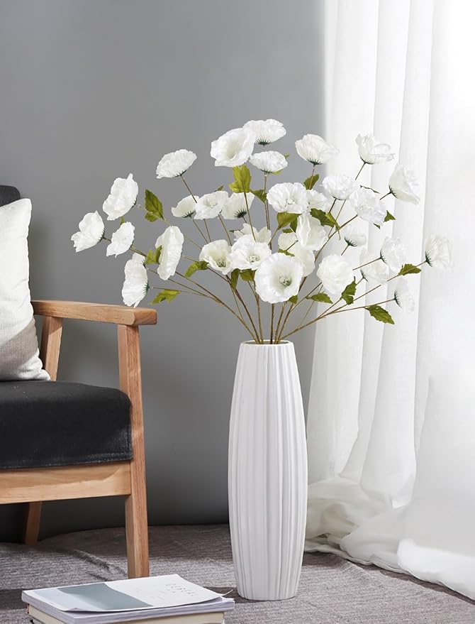 30 Heads 6 PCS White Poppy Flowers Artificial 32 in Silk Poppy Flowers for Wedding Home Party Table Centerpiece Arrangement Decoration (White)