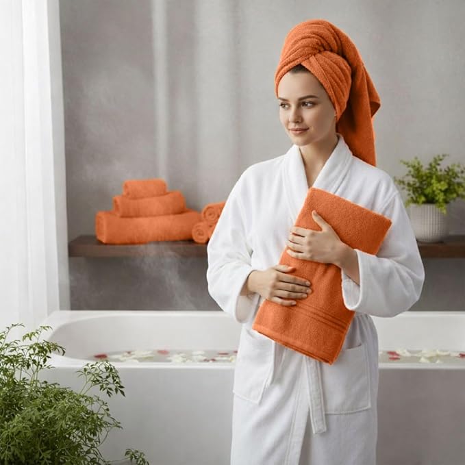 Orange Bath Towels for Bathroom – 100% Cotton, Thick, Soft, Luxury Bath Towels Set with 2 Extra Large Bath, 2 Hand, and 4 Washcloths – Plush, Absorbent, and Hotel-Quality Towels for Bathroom & Spa