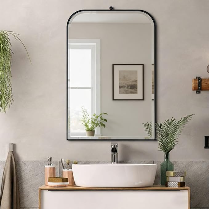 POZINO Beveled Bathroom Mirror, 22"x35" Vanity Mirror with Stainless Steel Frame, Modern Rectangle Wall Mirrors for Entryway Hallway Bedroom Fireplace Living Room