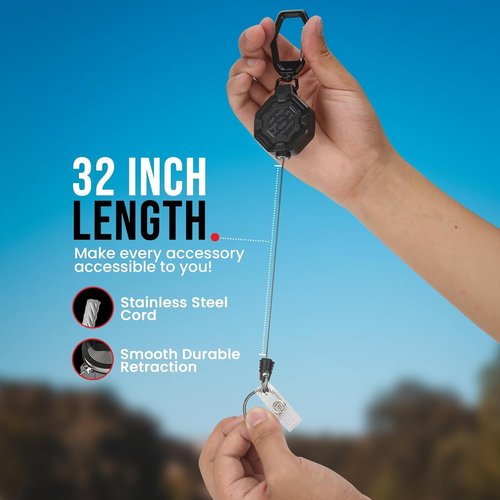 Retractable ID & Keychain Carabiner by Ultimate - Durable 32” Steel Cord, Big Clip - Ideal for Office, School, Recreation
