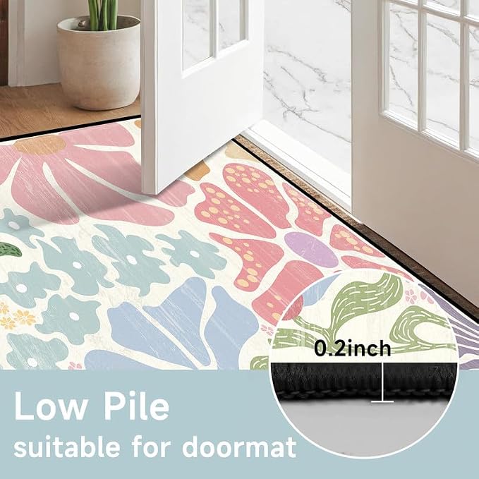 Floral Area Rug Modern Abstract Rug Pastel Flower Print Carpet Colorful Bohemian Plant Rugs for Bedroom Living Room Nursery Kitchen Playroom Home Decor,4'x6'