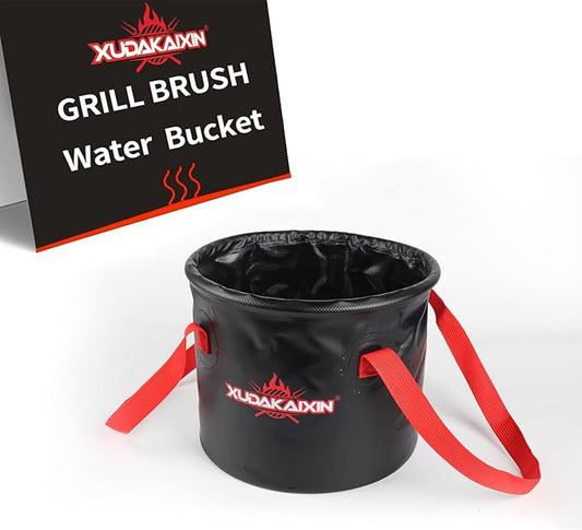 XUDAKAIXIN Grill Brush Collapsible Water Bucket for Grill Cleaning, Camping, and Outdoor Activities (Only Water Bucket No Grill Brush)-Black