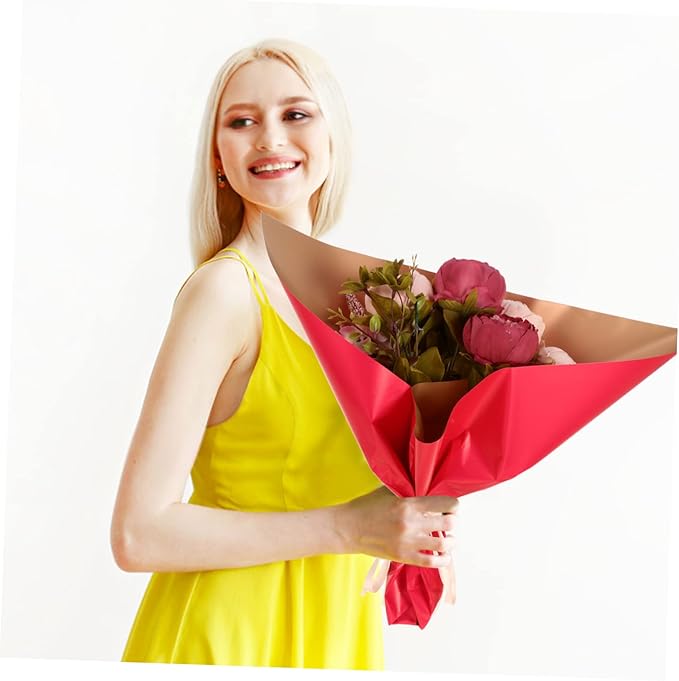 Abaodam 20Pcs Double-sided Flower Wrapping Paper Bouquet Packaging Paper for Wedding Birthday Craft DIY Floral Wrap Red and Gold
