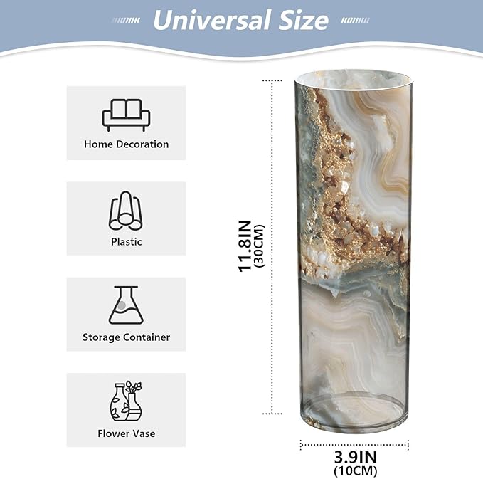xmyzcd Agate Marble Vase Cylinder Vases Clear Plastic Flower Vase Easy to Clean for Centerpieces Homes Offices Kitchens