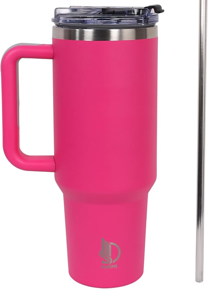 40oz Insulated Tumbler with Handle, Leakproof Straw Lid & Carry Handle - Double Wall Vacuum Insulation Keeps Ice 24 Hours, BPA Free Stainless Steel Water Bottle (Razzmatazz)