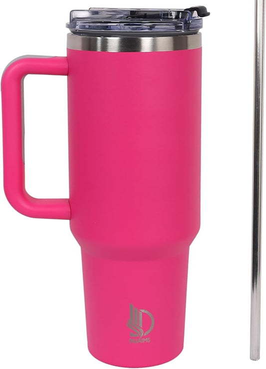 40oz Insulated Tumbler with Handle, Leakproof Straw Lid & Carry Handle - Double Wall Vacuum Insulation Keeps Ice 24 Hours, BPA Free Stainless Steel Water Bottle (Razzmatazz)