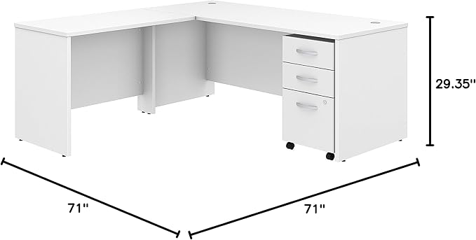 Studio C 72W x 30D L Shaped Desk with Mobile File Cabinet and 42W Return in White