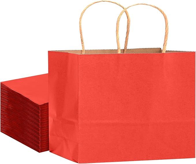 qiqee 13"x4.5"x10" Large Gift Bag with Handles Bulk 32PCS Gift Paper Bags Red Bags Multiple Uses (Wide Large)