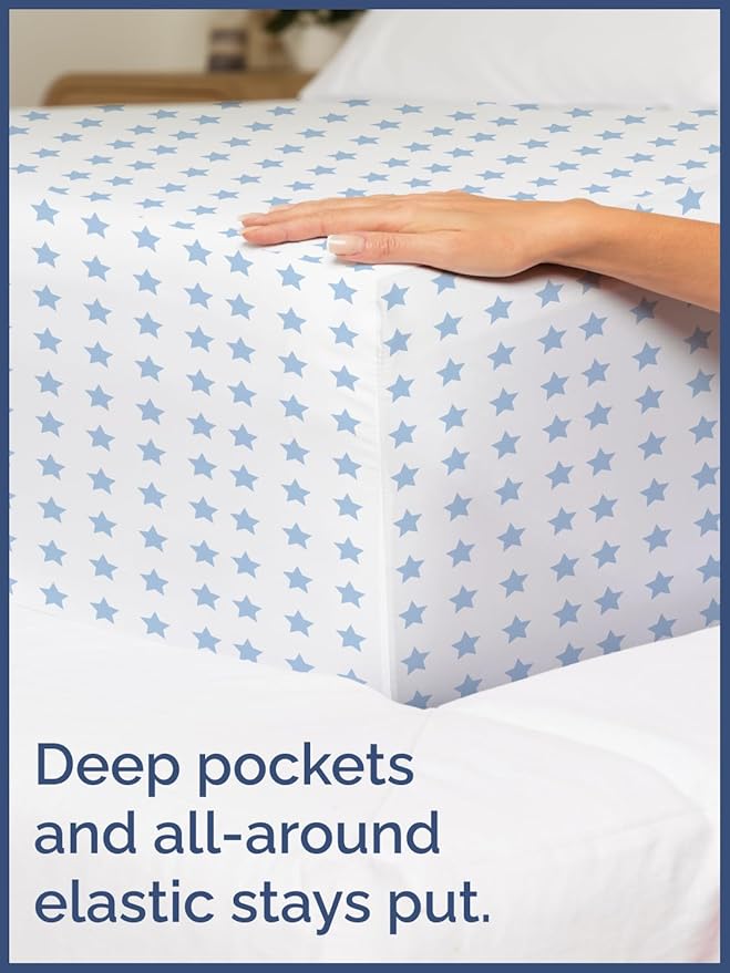 Blue Stars Full 4 Piece Sheet Set for Kids - Boys, Girls, Teens, Toddler - Easy Fit Deep Pocket - Machine Washable, Wrinkle Free - Cute, Cozy, Soft Star Sheets