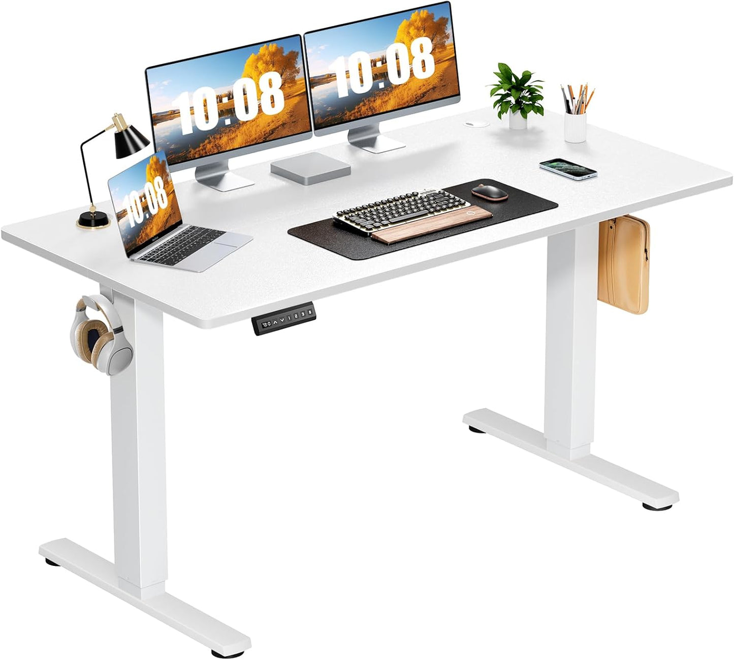 Sweetcrispy Electric Standing Desk - Adjustable Height 55x24 Inch Sit Stand Home Office Workstation | White Metal Frame