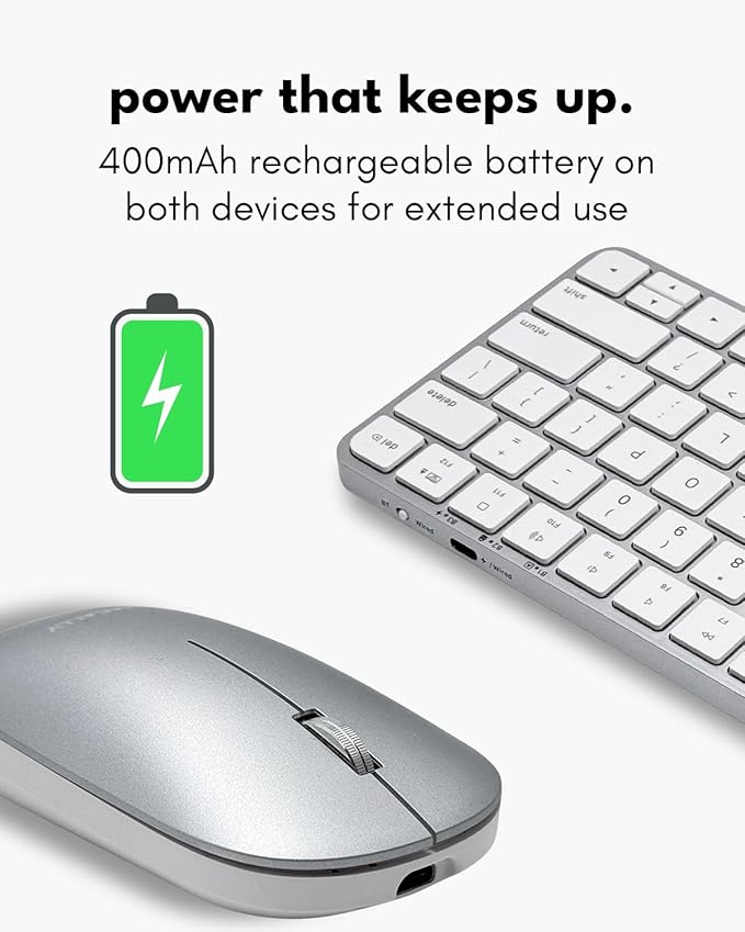 Macally Apple Wireless Keyboard and Mouse for Mac - Dual Mode (Bluetooth + Wired) - Multi-Device, Rechargeable - Mini Wireless Keyboard and Mouse Combo for MacBook, iPad, Mac mini/Air/Pro (Silver)