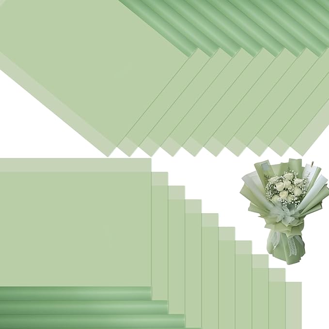 DEWJDFSC 20 Sheets Flower Wrapping Paper,Waterproof Floral Korean Bouquet Wrapping Paper, Florist Supplies, Suitable for Flowers Gift Packaging（Green-2）