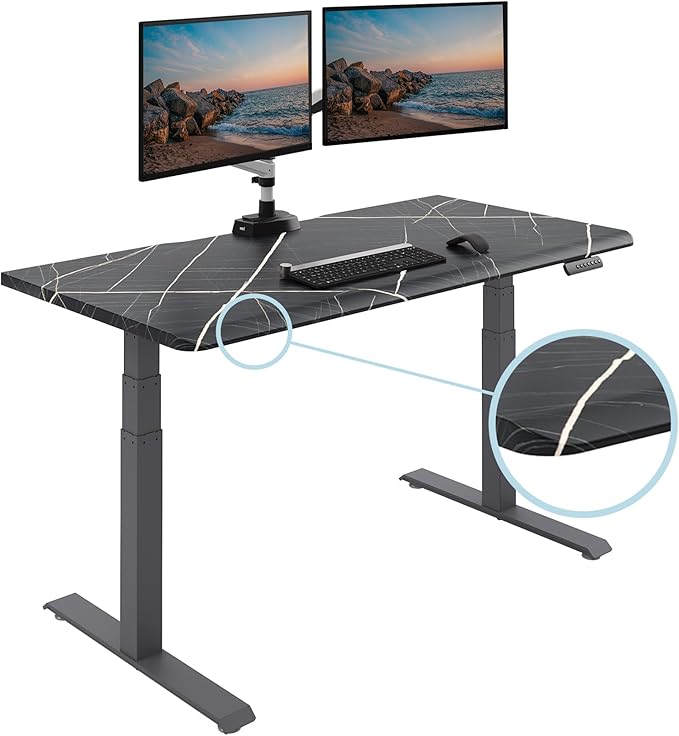 Vari ComfortEdge 60x30 Inch Adjustable Electric Standing Desk – Limited Edition Sit Stand VariDesk with Memory Presets & Sloped Front Edge + Tool-Free Assembly (Black Marble/Slate Legs)