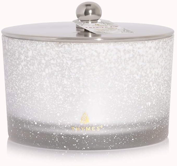 Thymes Frasier Fir Flocked Jar Candles – Holiday Scented Candles for Home with Notes of Crisp Siberian Fir, Cedarwood & Sandalwood – Luxury Home Decor Gifts for Women & Men (3-Wick, 18 oz)