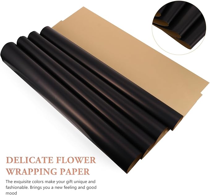 GANAZONO 20Pcs Double-sided Packing Paper Black and Gold Floral Wrap for Flower Bouquet Wedding Birthday DIY Craft Decorative Wrapping