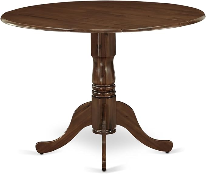 East West Furniture DLT-AWA-TP Dublin Dining Room Table - a Round Solid Wood Table Top with Dropleaf & Pedestal Base, 42x42 Inch, Walnut