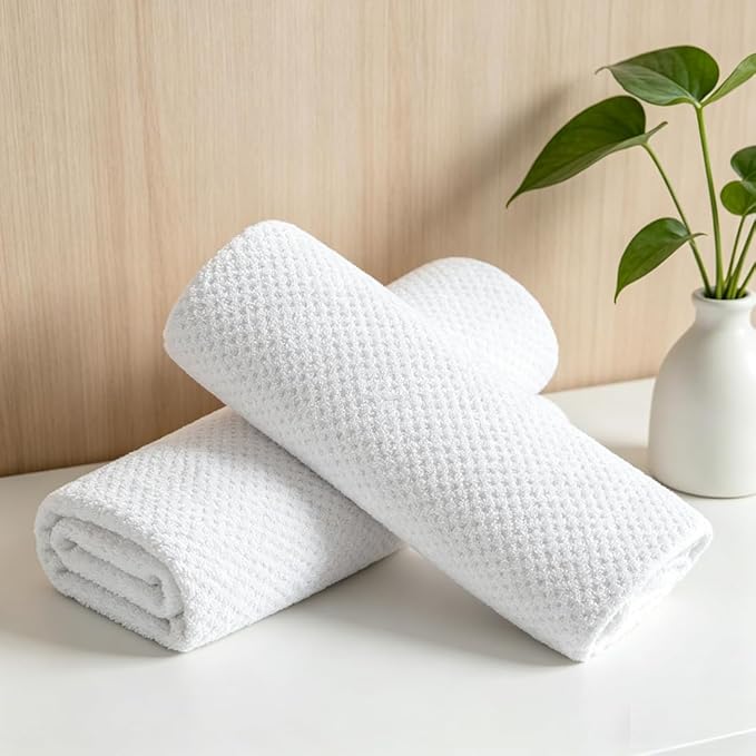 2 Pcs White Hand Towel Set 16"x31" Soft Highly Absorbent Quick Dry Bathroom Towels Polyester Plush Towels Set Woven Towels for Bathroom Kitchen Hotel Spa Gym