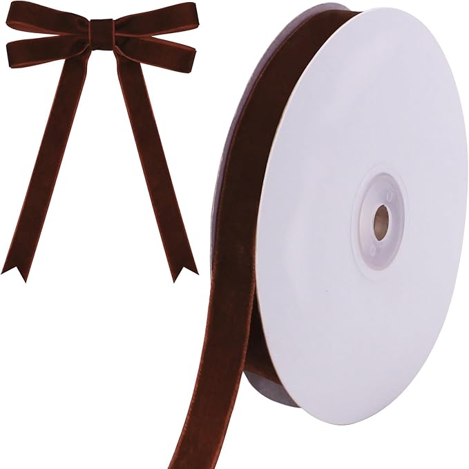 10 Yards Brown Velvet Ribbon for Christmas Tree,5/8 Inch Velvet Christmas Ribbon for Gift Wrapping Crafts Bow Wreath Holiday Decorations (Brown)