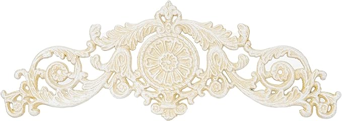 Sungmor Antique Style Cast Iron Wall Decor - Ornate Scroll and Floral Design Metal Plaque for Home or Garden Décor - Fireplace Mantel, Furniture Decorative Accent - 17.5 Inch & Vintage White Finish