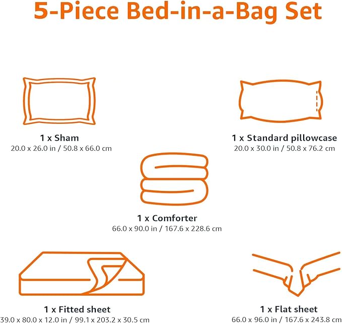 Amazon Basics Twin/Twin XL Comforter Set with Sheets, 5-Piece Blue Calvin Striped Bedding, Lightweight Microfiber Bed-in-a-Bag