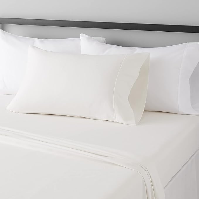 Amazon Basics Lightweight Super Soft Easy Care Wrinkle Free Microfiber 3 Piece Bed Sheet Set with 14-Inch Deep Pockets, Twin, Cream, Solid, Kids, Men & Women Bedding