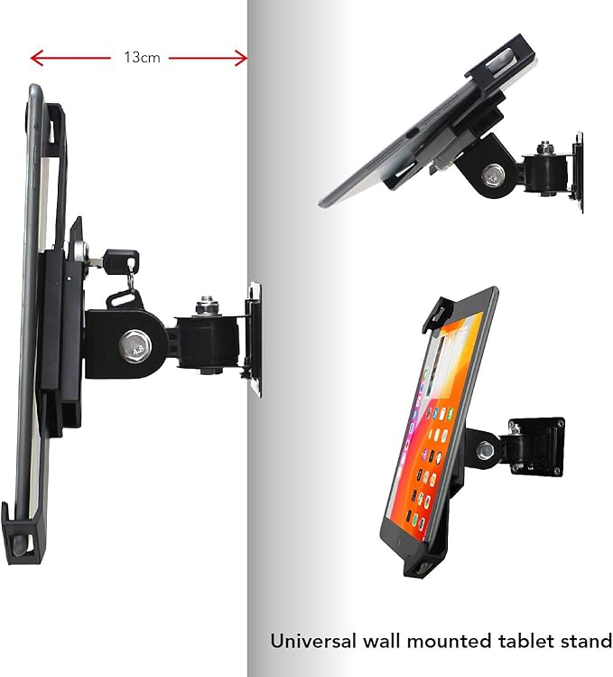 WeSTRUGGLE Tablet Wall Mount Holder with Lock and Key, Rotate Design Arbitrary Adjustment,Multi Angle,Bracket for Most 8 to 10.4 Inch,and for iPad Air &10.2,10.9,Pro 11 Galaxy tab,and More (Black)