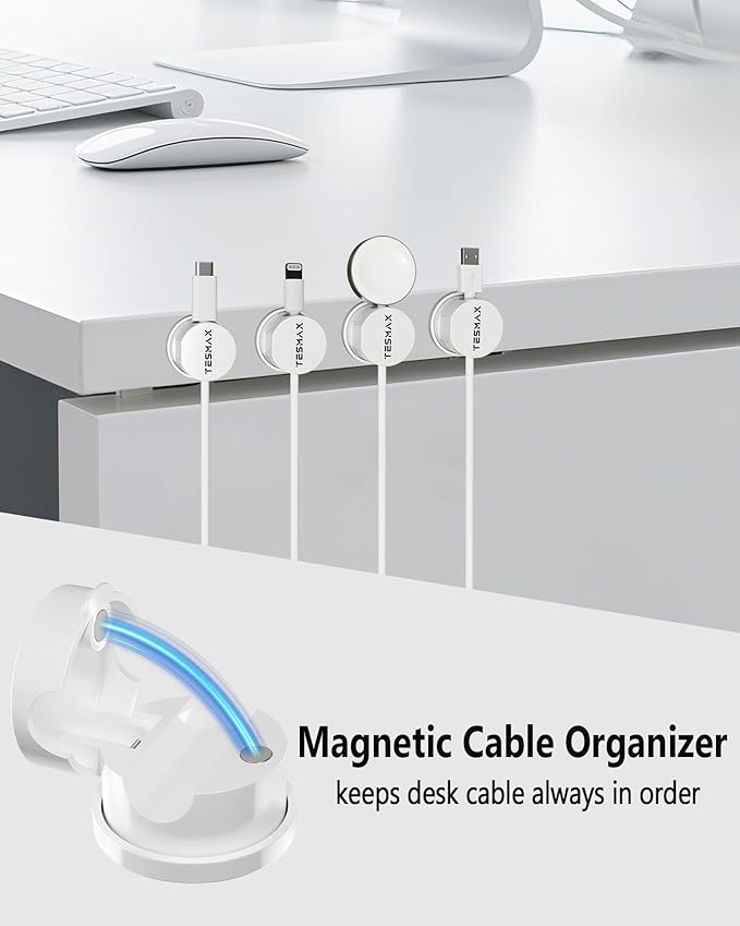 Magnetic Cable Clips 360° Rotation Cord Holder, 12 Pack Cord Organizer 1s Lock Cable Smooth Adjustable Desk Organizers and Accessories, Adhesive Cord Clips for Nightstand,Phone,Wall,Car,Home Office