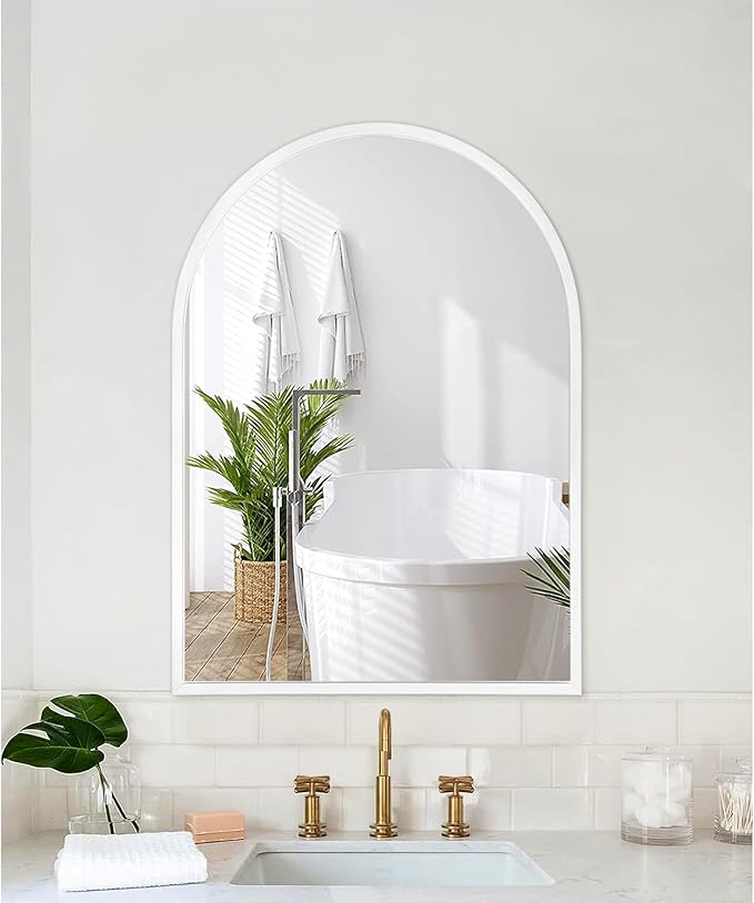 Arch Wall Mirror 20"x16" Large White Bathroom Mirror Metal Frame Mirrors for Wall, Decoration Vanity Bedroom Entryway Living Room Room Home Decor
