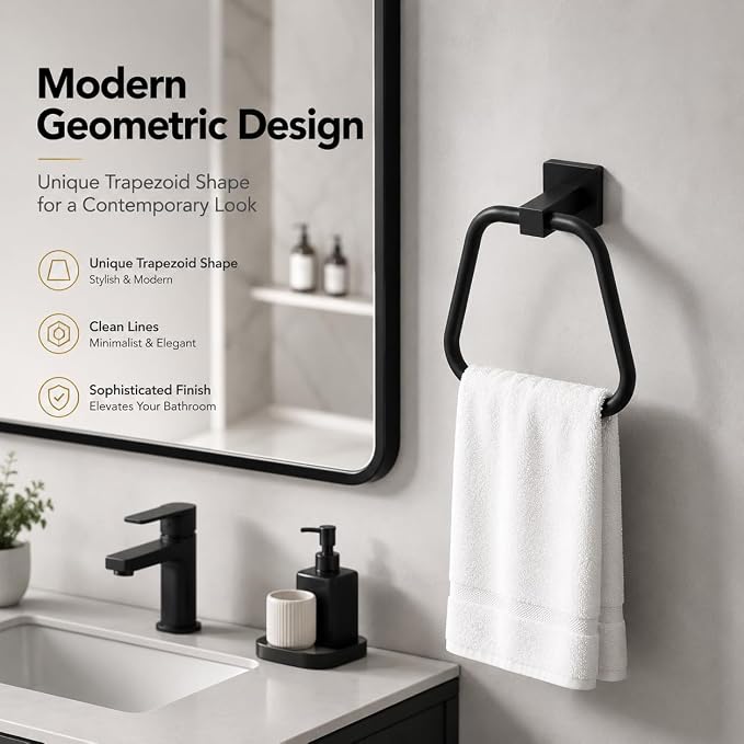 Matte Black Towel Ring for Bathroom 2 Pack, Kitchen Bath Towel Holder Hangers Wall Mount Heavy Duty Stainless Steel