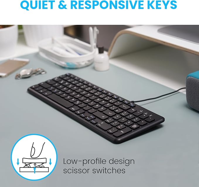 Perixx PERIBOARD-213U Wired Silent USB Scissor Keyboard - 14.45x4.76x0.70 Inches Compact Design with Number Pad - Black - US English (PB-213BUS-11738)