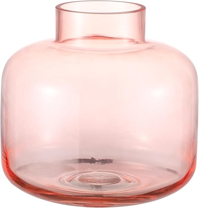 Pink Glass Vase, Short Flower Vase, Round Glass Vases for Flowers, 6 Inch Small Glass Vases for Living Room, Dining Table, Wedding, Bookshelf, Office, Coffee Table