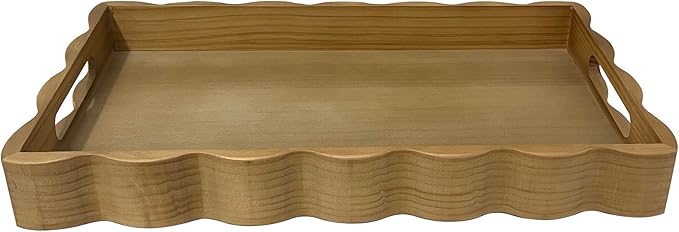 Pine Wood Decorative Tray with Handle, Light Brown | Rectangular, Wooden Serving Tray, For Breakfast in Bed, Coffee Table & Dining Table Use, Living Room & Bedroom Decor