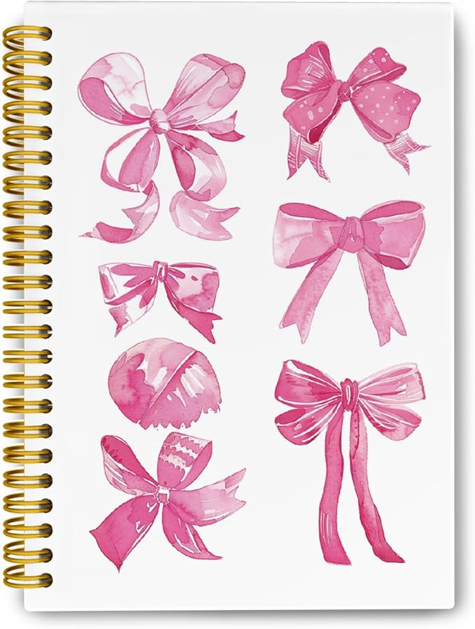 JKBMN Trendy Coquette Pink Bow Notebook Journal, Preppy Watercolor Bows Spiral Notebook, Cute Journaling Notebooks for Girls, Pink Office Supplies, Hardcover Spiral Notebooks College Ruled 5.5 x 8.3