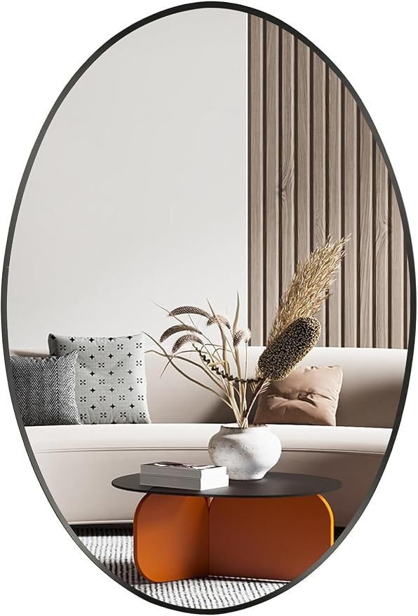 Oval Wall Mirror, 22"x30" Black Oval Vanity Mirror, Bathroom Mirror of Metal Frame, Home Decorative Wall Mounted Mirror for Bathroom, Living Room, Entryway, Vanity