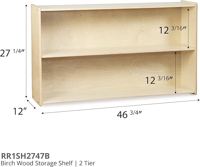 Contender Daycare Shelves for Kids, Bookcase with 2 Shelves for Storage, Wood Furniture for Toddlers, Children, Montessori, Classroom, 47-inch Width