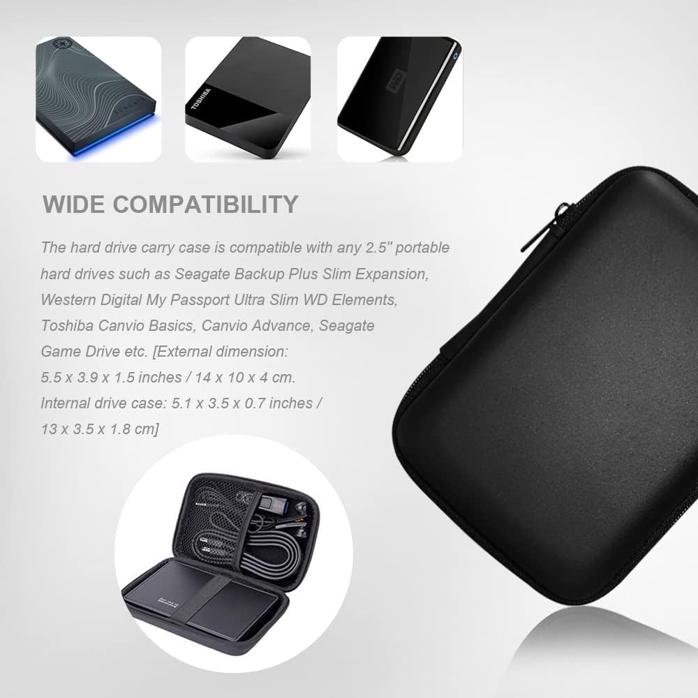 Western Digital Hard Drive Carrying Case - Shockproof Storage Organizer Pouch | 2.5’’ Black