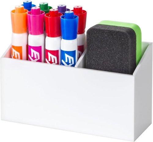 BEYGORM Magnetic Dry Erase Marker Holder - Non-Slip Acrylic Pen Organizer for Whiteboard & Fridge | White