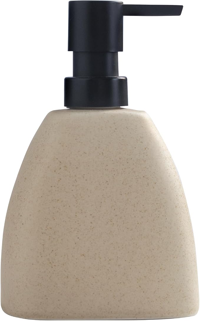EMPO Ceramic Hand Soap Dispenser with Matte Black Pump, Stone-Textured Wabi-Sabi Liquid Dispenser for Bathroom Vanity and Kitchen Sink (360ml)