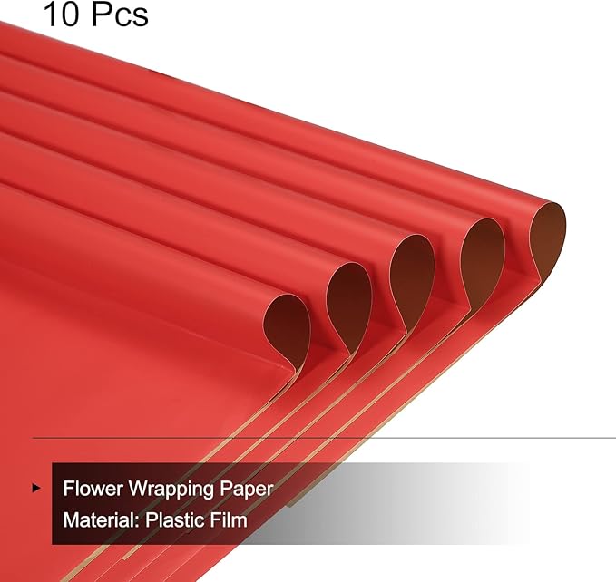 MECCANIXITY 10 Pcs Double Sided Color Flower Wrapping Paper Red+Gold 22.8"x22.8" Waterproof for Florist Bouquet Supplies, DIY Crafts, Gift Box Packaging
