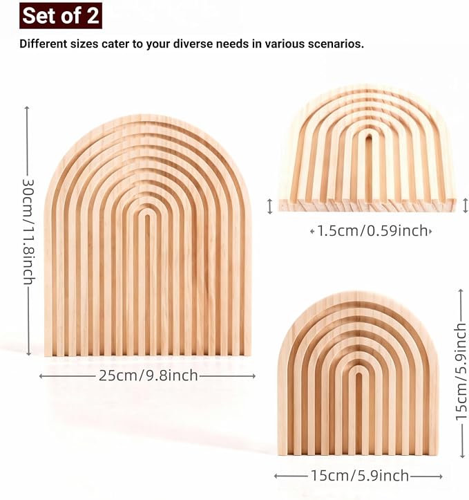 2 Pcs Natural Wood Arch Decor, Boho Shelf & Serving Board for Fireplace Mantel, Kitchen Counter - Light Pine Finish, Scandinavian & Japandi Style Aesthetic Accents for Living Room, Home Office