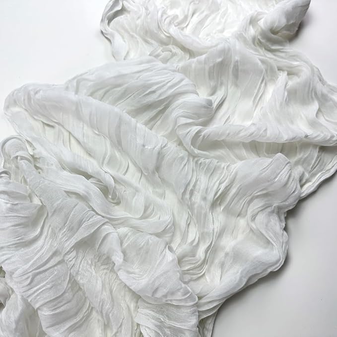 Booque Valley White Table Runner 3 Pack Cheesecloth 10ft Super Soft Boho Wrinkled Gauze Sheer Cloth for Baby Shower Baptism Birthday Party Wedding Christmas Centerpiece Table Decoration, 35x120 Inch