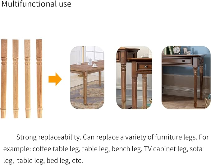 tonchean 28 inch Furniture Legs 4 Pack Turned Farmhouse Table Legs Set DIY Wood Legs Round Farmhouse Legs Replacement Coffee Table Bench Dining Legs Varnish Coated