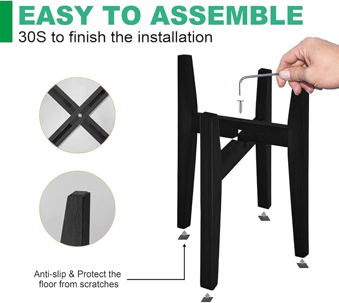 Rnined Plant Stand Indoor, Bamboo Plant Shelf, Adjustable Corner Plants Flower Holders Single Floor Plant Stand, Fits 8 to 12 Inches Pots,(Pot & Plant Not Included)(Black)