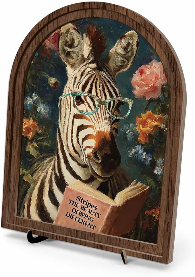 Wooden Sign Funny Bird Decor for Office Living Room Bedroom, Vintage Floral Reading Bird Tabletop Art, Rustic Home Office Literary Animal Wall Decor, Unique Gift Idea,