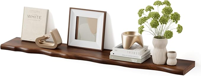 Solid Wood Live Edge Floating Shelves Set of 1 – 48" Rustic Wall Shelf with Hidden Bracket System, Wall Mounted Shelves for Bathroom, Kitchen, Living Room, Bedroom (Walnut)