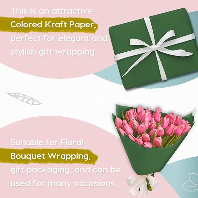PerkHomy Dark Green Kraft Paper Roll 17.5" x 960" (80') for Gift Wrapping Bouquet Flower Art Painting Craft Writing Packaging Shipping 80GSM 55LB (Dark Green, 17.5" x 80')