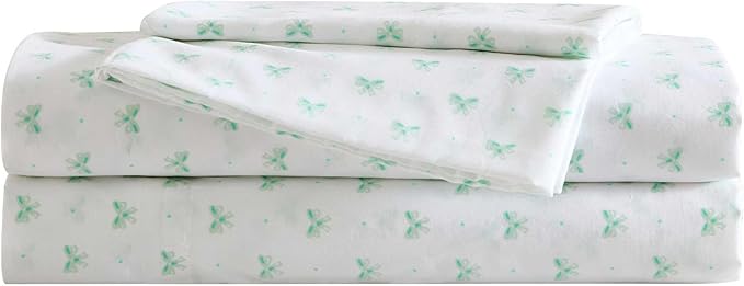 Laura Ashley Kids - Queen Sheet Set, Soft & Wrinkle-Resistant Toddler Bedding Set, Deep Pockets, Girl Bed Sheets with Matching Fitted Sheet & Pillowcases (Lovely Bows Blue)