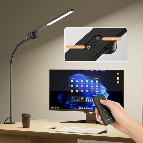 Honeywell HJ2 Sunturalux™ LED Desk Lamp - Full-Spectrum Eye-Caring Light with 3 Color Modes & Dimming | 16" Flexible Gooseneck (Black)